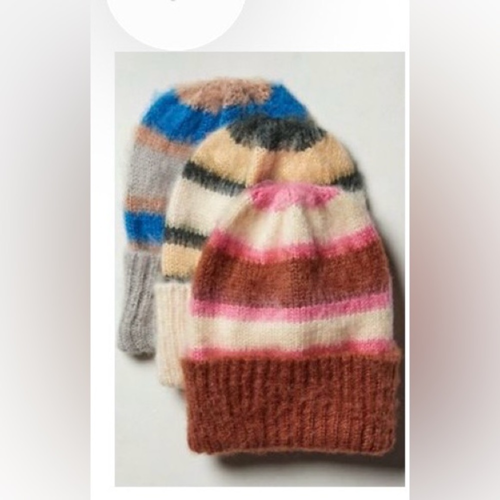 Free People Striped Cozy Knit Beanie Trio in Brown Pink Blue